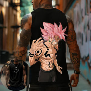 Bandai | Dragon Ball Peach Evil Charm Black Wukong New Edition Printed Vest Spring and Summer Mens T-Shirt Vest Street Premium Wear Top