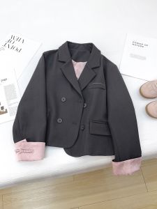 New Chinese Style Short Pink Sleeve Color Block Womens Suit Jacket Casual Versatile Top for Small Figures Spring Fashion
