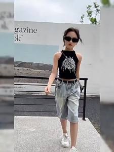 7-16 Years Denim Shorts for Kids Girls Summer Short Jeans Shorts na denim para sa batang babae Cute Printed Design Middle Maong Short Jeans Fashion Loose Soft Casual