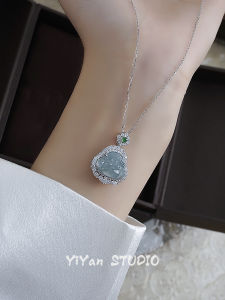 Natural Blue Water Jade Buddha Pendant Necklace for Women S925 Silver Embedded Chinese Style Mothers Day Gift Jewelry