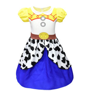 Disney | Kids Toy Story Jessie Cowgirl Costume Girls Cartoon Print Short Sleeve Dress Halloween Cosplay Birthday Party Dress Outfit