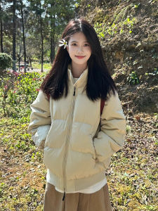 Korean Style Short Thickened Cotton Jacket Womens Winter Coat Stand Collar Fleece Lined Fashionable Outerwear