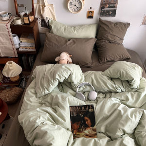 Soft Cotton Bed Linen Set Dormitory Students Black And Pink Washed Linen Quartet Set Three Piece Coverlet Sheet Set