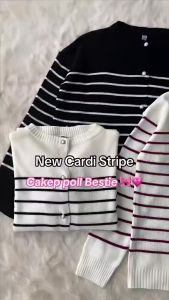 Cardigan Rajut Stripe kancing Mutiara Sweater Rajut Wanita Knitwear