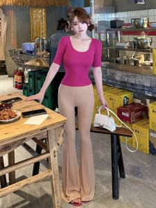 YUEZHONGWEI | Slimming Crop U-Neck Short Sleeve T-Shirt