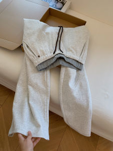 American Grey Sports Sweatpants Casual High Waist Straight Leg Wide Leg Pants Loose Relaxing Long Pants Loose Bf Lazy Style Women
