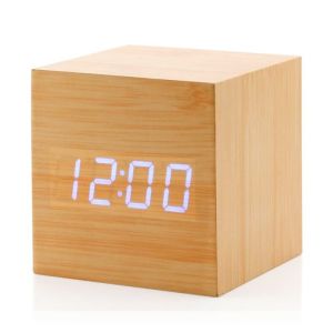 HSHOP Mini Digital LED Wooden Cube Alarm Clock With Temperature Display DZZ-2