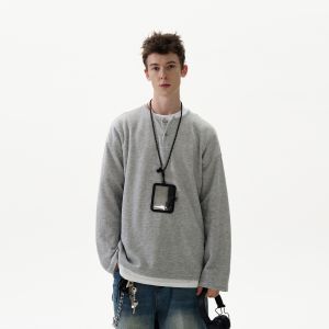 Madwitch Early Autumn New Arrival Minimalist Retro Fake Two-Piece Tops Male American Cleanfit Fake Two-Piece Long-Sleeve T-shirt