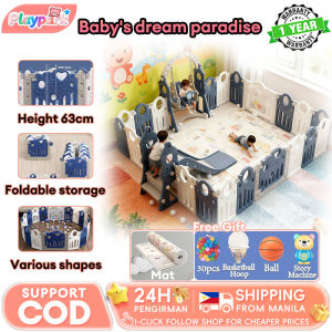 Baby Playpen Foldable Adjustable 3-in-1 - Swing Slide Basketball Hoop Indoor Safety Play Area for Toddlers