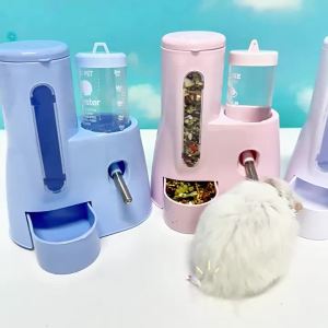 Hamster Water Feeder Small Animal Automatic Dispenser Drinking Water Bottle Bowls Dish with Food Container for Guinea Pig Rat