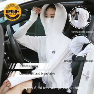 Rabbit Sunscreen Clothing Womens UV Sunscreen Jacket Long Sleeve Ice Silk Hooded Sunscreen Breathable Summer Sunscreen Clothing Travel Outdoor Sunscreen Clothing