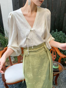 Áo Sơ Mi Nữ Tay Dài Cổ Chữ V Phong Cách Mới Trung Quốc Màu Trắng Mới Thường Ngày Mùa Xuân 2024 Thời Trang Công Sở