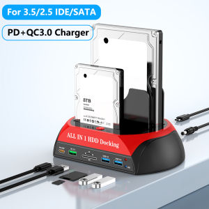Eswirepro Dual Bay HDD Docking Station with PD QC Charging USB 3.0 to 2.5/3.5 IDE SATA Hard Drive SSD HDD Enclosure