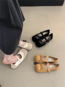 Retro Đầu Vuông Mary Janes Nữ Mùa Xuân Mùa Thu Thời Trang Thoải Mái Đế Bằng Đế Cao Su Chống Trượt Pu Nội Thất Giày Thoải Mái