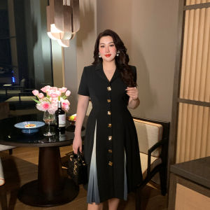 GLEC | Plus Size Heavy Design Hepburn Style Elegant Black Suit Dress