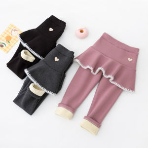 Thickened Fleece Warm Winter Trousers Skirt for Girls Childrens Clothing Korean Style mid Waist Long Pants Cotton Polyester