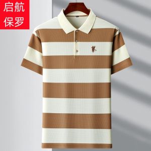 Áo Thun Nam Tay Ngắn Mùa Hè Rộng Rãi Thoải Mái Thêu Sọc Cổ Polo Thời Trang Công Sở Cotton Pha Trộn Trang Phục Công Sở Thường Ngày