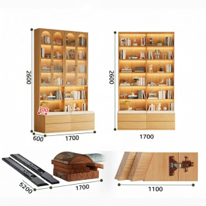 Modern Oak Bookcase Glass Doors