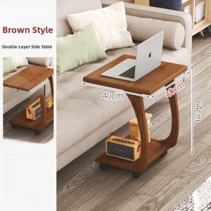 Mobile Mini Tea Table with Wheels Living Room Sofa Bedside Study Desk Corner Table for Small Household Bamboo Material