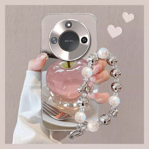 กระจกเงาคริสตัลแอปเปิ้ล ฮอนอร์ X70i เคสโทรศัพท์ฝาครอบป้องกันป้องกันการตกสำหรับผู้หญิงมาพร้อมกับสร้อยข้อมือเข้ากันได้กับซีรีส์ฮอนอร์