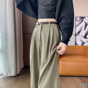 ระดับไฮเอนด์สีเทา สลิมฟิต ผู้หญิง กางเกงสูท เดรปขาตรงบาง ฤดูร้อน ทันสมัย ระบายอากาศได้ดี สูง เอว ขากว้าง กางเกงขายาว
