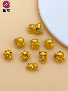 New Arrival Alluvial Gold Lucky Cat Spacer Beads Big-Hole Bulk Beads Handmade DIY Beaded Weave Accessories Birth Year Bracelet Jewelry