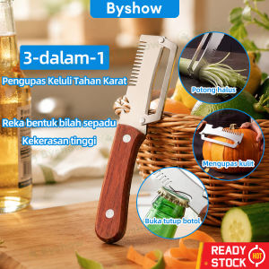 Byshow 3-in-1 Multi-Function Onion Scallion Cutter Stainless Steel Vegetable Slicer Peeler Adjustable Shredding Smooth Peeling Rust Proof with Bottle Opener Kitchen Gadget