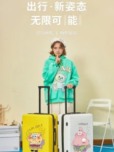 Durable Luggage Carry-On Suitcase Womens Model 2024 New Style Cartoon Pattern Universal Wheel Quiet Rolling Bag for Travel