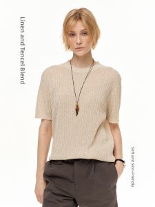 MADWITCH | Linen Tencel Unique High-End Short Sleeve Knit T-Shirt