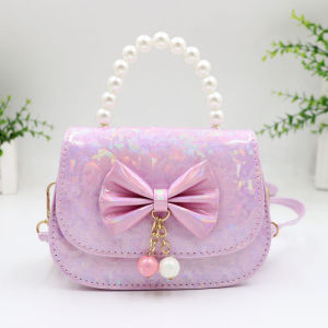 Princess Style Fashionable Laser Shiny Little Girls Crossbody Bag Childrens Cute Pearl Handbag Six-One New Model Kids Bag