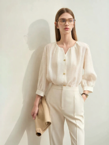 AMII | Womens Wool Tencel Blend Loose 3/4 Sleeve Blouse