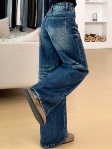 Quần Jeans Nữ Ống Loe Rộng Cạp Cao Phong Cách Retro Có Túi Quần Jeans Denim Dài Ống Rộng Thường Ngày Cho Nữ