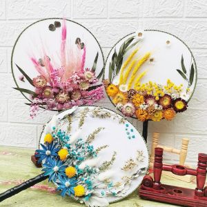 Handmade Dried Flowers DIY Materials Circular Fan Packs Kids Group Building Kindergarten Activity Floral Class Chinese Style Court Fan