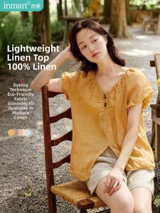 INMAN | French Style Orange Pure Ramie Short Sleeve Blouse