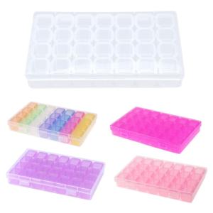 [Mới] Hộp đựng đồ bằng nhựa có nắp trong suốt dụng cụ phụ kiện buộc giữ móng tay nghệ thuật trang trí móng nghệ thuật đựng đồ kim cương giả 28 khe để bức tranh Kim Cương Trang sức