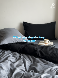 Bộ chăn mền ga gối GONI CHILL màu Đen Xám - Ga drap giường bo chun cao 4-25cm kích thước 1m 1m2 1m4 1m6 1m8 2m2