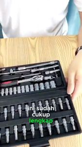 Kunci Sok Kunci Shock 46 Pcs Set Kunci Socket Full Set 1/4\" Pas Ring Motor Mobil Lengkap Tool Kit Multifungsi