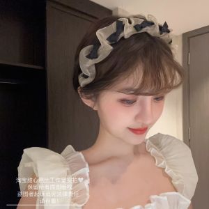 Champagne Mesh Butterfly Knot Hairpin Women Elegant Headwear High Forehead Band Korean Style Hair Accessories Pure Desire