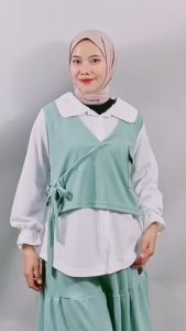 BAJU WANITA SET BAJU VEST GYL DAN ROK PANJANG SUSUN GL FASHION