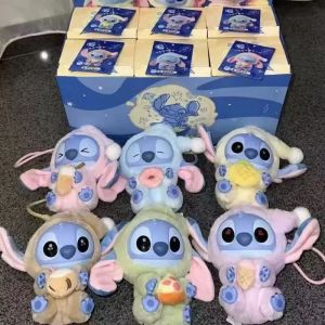 New Disney Stitch Eat Something Before Sleep Series Blind Box Plush Dolls Pendant Cute Doll Mystery Box Surprise Toys Kids Gifts