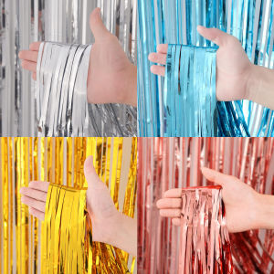 2 Pack 3.28x6.58 Feet Backdrop Birthday Decorations Foil Curtain Backdrop Streamers Dance Party Decorations Photo Booth Props