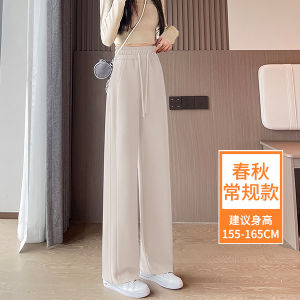 Gray Fleece Lined Thickened Lamb Velvet Sports Wide Leg Pants Womens Autumn Winter High Waist Straight Cut Casual Sweatpants