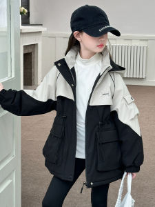 MPW | Girls Fashionable Waist-Cinching Hooded Jacket Drawstring Spring Autumn Clothes Korean Style Waterproof Breathable PU Coated