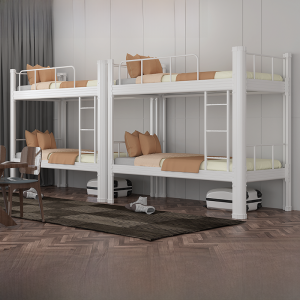 Upper and Lower Bunk Double-Layered Iron Bed School Students Bedroom Dormitory Staff Height-Adjustable Bed Iron 1.2mm Single Bed For Home