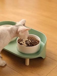 Heightened and Drop-Proof Double-Layer Cat and Dog Bowl Feeder - Food Grade PC Material: Eat with More Peace of Mind