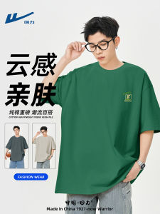 Warrior Pure Cotton Short Sleeve T-Shirt Trendy Casual Overhead Male Summer Leisure High End Top Mens Standard Fit Washed Cotton Tee