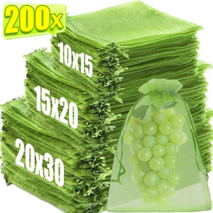 200PCS Fruit Protection Bags Plant Grow Netting Bag with Drawstring Insect-proof Anti-Bird Mesh Bag Gauze Pouch Vegetable Cover
