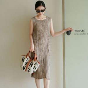 Miyake Inspired Pleated Minimalist Sleeveless Fashion Dress #7076