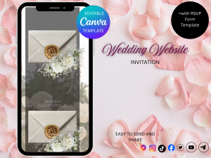 Wedding Website Invitation Template with RSVP Form for Mobile Display