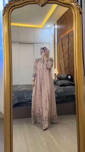 set hijab arsyila gamis wanita dress mewah busui friendly gamis ceruti elegan setelan hijab gamis wanita